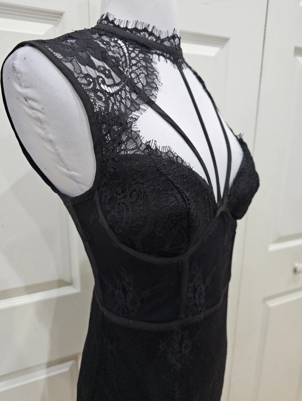 Vintage Y2K Goth Witchy Sexy Bebe Strappy Lace Corset Little Black Dress 00 XXS - Picture 7 of 16